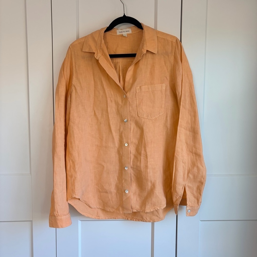 Cloth & Stone Linen Peach/Orange Button-Up Shirt | S